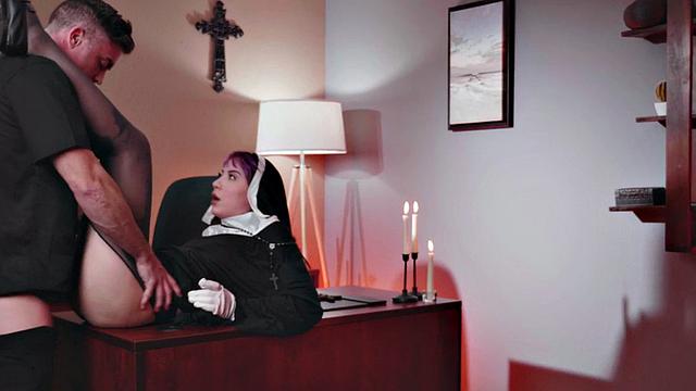 Anal nun gets fucked by pervert priest in his sinful office