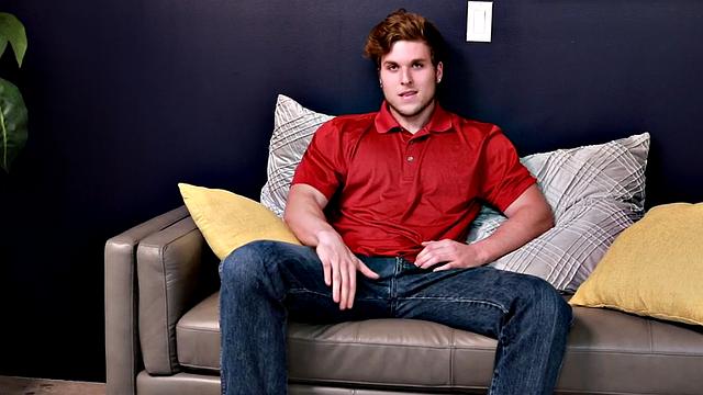 Muscular amateur strokes his dick for cum