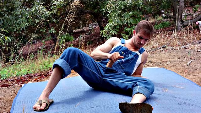 Athletic stud jerks off muscular top before bareback ass-licking & cumshot