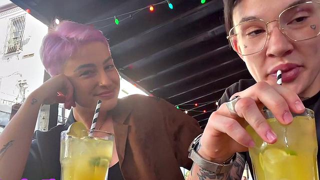 Pussyeating tattooed amateur queer eats GFs pussy at home