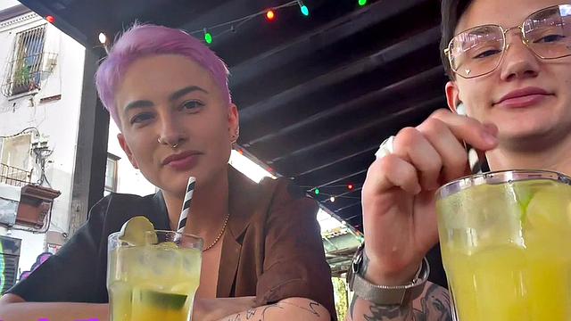 Pussyeating tattooed amateur queer eats GFs pussy at home