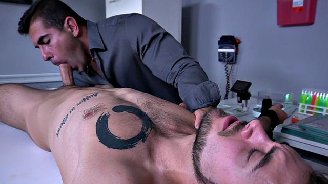 Bound stud wanked until cumming before being barebacked by dom