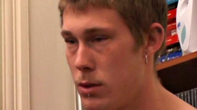 Horny amateur Brent Stenson strokes out a load on the kitchen table.