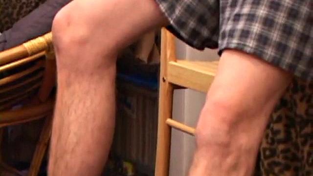 Horny amateur Brent Stenson strokes out a load on the kitchen table.