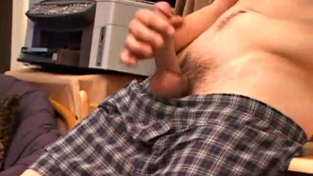 Horny amateur Brent Stenson strokes out a load on the kitchen table.