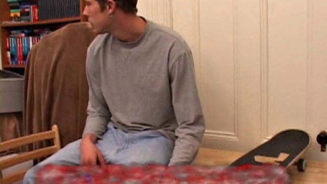 Horny amateur Brent Stenson strokes out a load on the kitchen table.