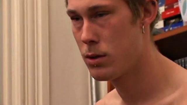 Horny amateur Brent Stenson strokes out a load on the kitchen table.