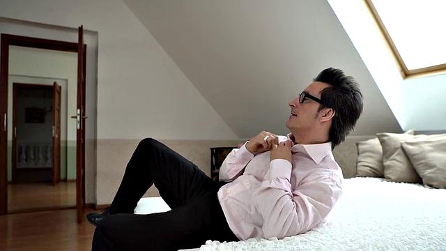 Kinky blonde GF cheats on daddy with son in bed - watch her get spanked and deepthroated