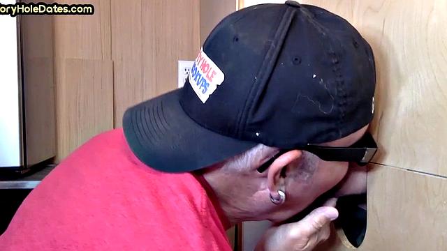 Mature gaydaddy eats gloryhole cum after sucking