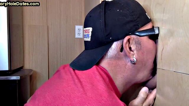 Mature gaydaddy eats gloryhole cum after sucking