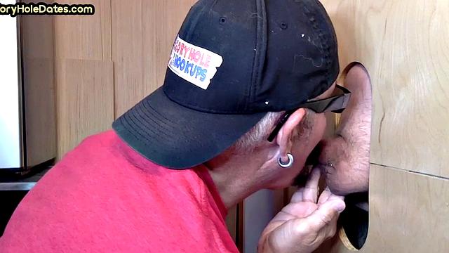 Mature gaydaddy eats gloryhole cum after sucking