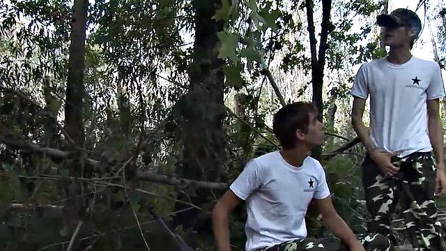 Evan finds Florian on patrol, suck his uncut cock.