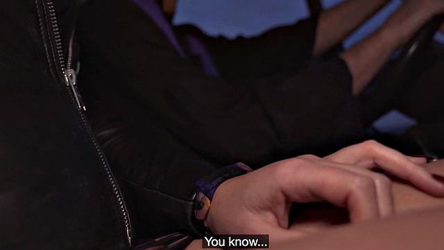 Blindfolded bae in stockings fucks fake priest in back of van