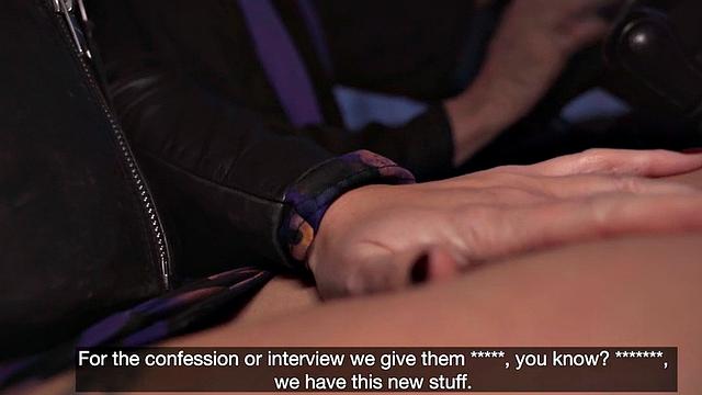 Blindfolded bae in stockings fucks fake priest in back of van