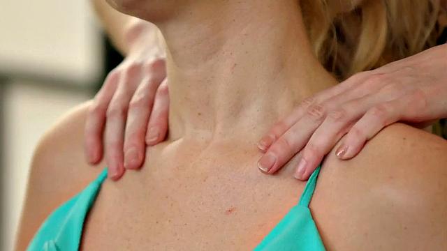 Massage beauties scissoring on table after licking each other's muff