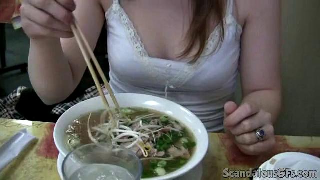 Hot Couple Enjoys In Restaurant Bathroom