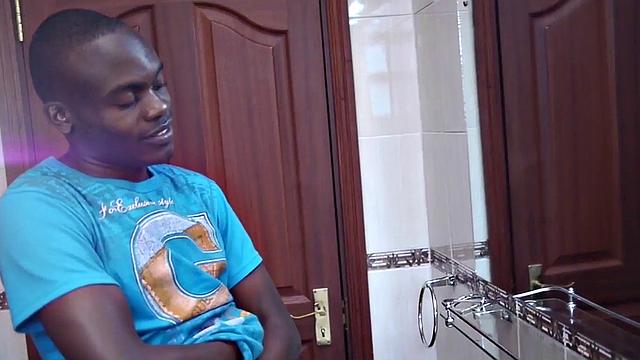 Amateur African twink tugs his lubed cock