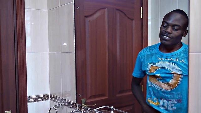 Amateur African twink tugs his lubed cock