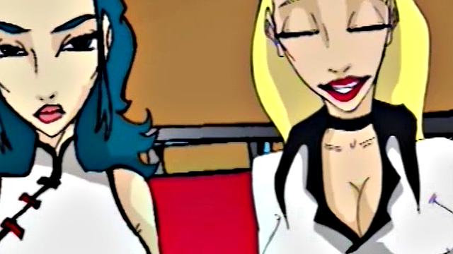 Мультяшная блондинка с огромными сиськами кайфует от лизуна-монстра