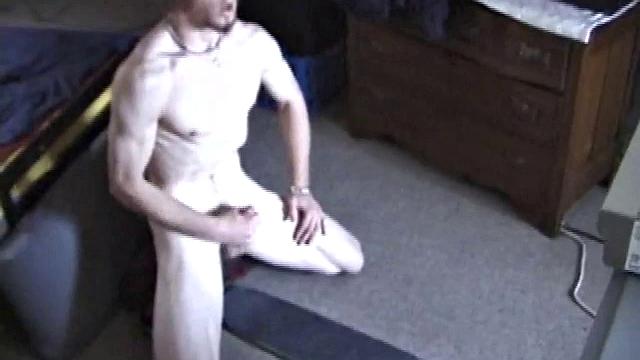 Eddy reclines in the sauna and looks at a porn magazine until a boner pops out of his shorts. Some serious stroking makes him bust a huge nut. Eddy then showers and poses naked for us.