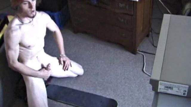 Eddy reclines in the sauna and looks at a porn magazine until a boner pops out of his shorts. Some serious stroking makes him bust a huge nut. Eddy then showers and poses naked for us.