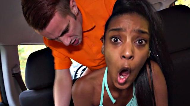 21yo ebony student doggystyled by instructor in car
