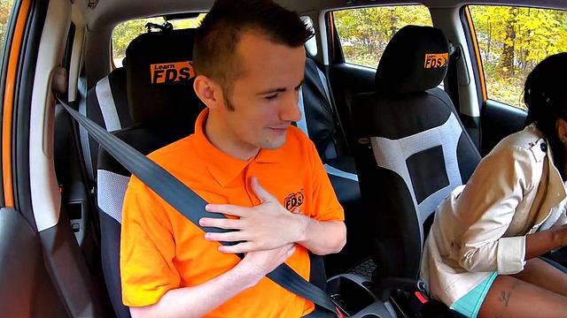 21yo ebony student doggystyled by instructor in car