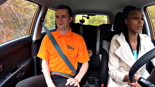 21yo ebony student doggystyled by instructor in car