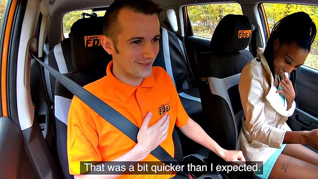 21yo ebony student doggystyled by instructor in car