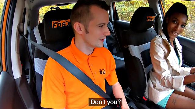 21yo ebony student doggystyled by instructor in car