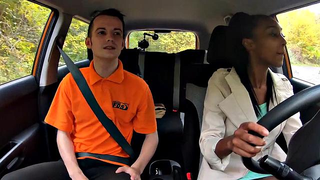 21yo ebony student doggystyled by instructor in car