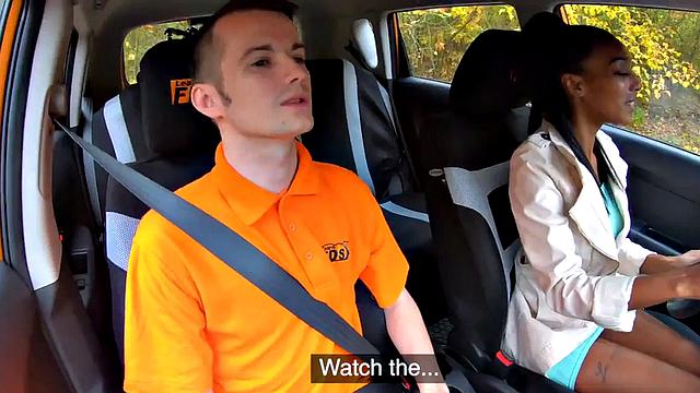 21yo ebony student doggystyled by instructor in car