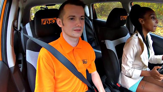 21yo ebony student doggystyled by instructor in car