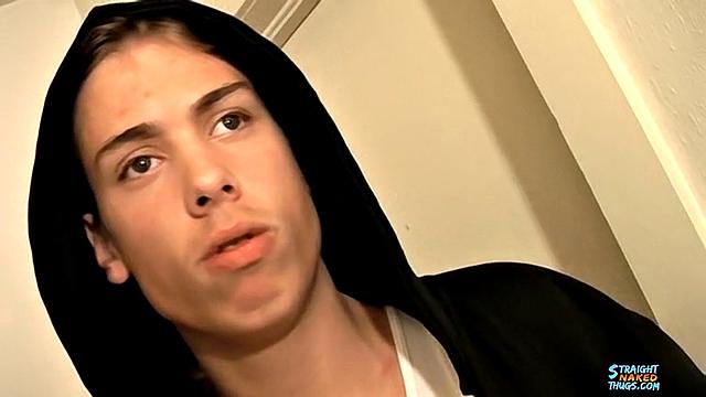 damien jerks off while doing a handstand and shoots his load in his own mouth
