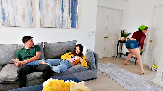 Redhead maid deepthroating