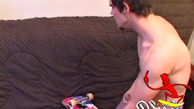 Lucky returns from the skateboard park and invites us to watch him stroke out. He takes off his pants and works on his dick, as he lubes up his asshole with a finger.