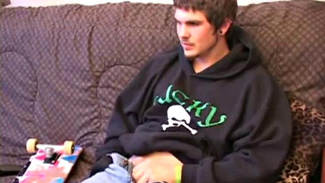 Lucky returns from the skateboard park and invites us to watch him stroke out. He takes off his pants and works on his dick, as he lubes up his asshole with a finger.