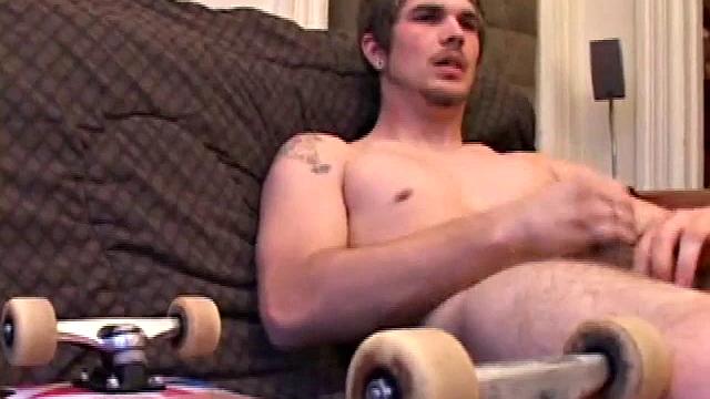 Lucky returns from the skateboard park and invites us to watch him stroke out. He takes off his pants and works on his dick, as he lubes up his asshole with a finger.