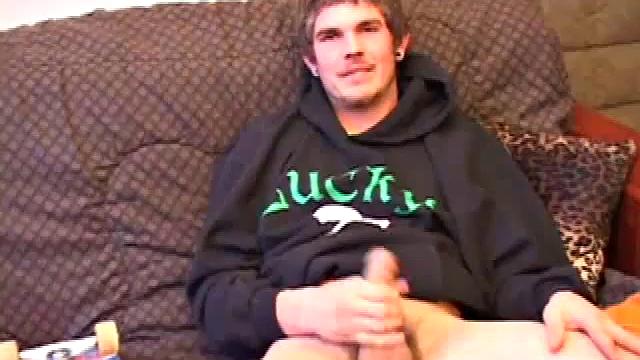 Lucky returns from the skateboard park and invites us to watch him stroke out. He takes off his pants and works on his dick, as he lubes up his asshole with a finger.