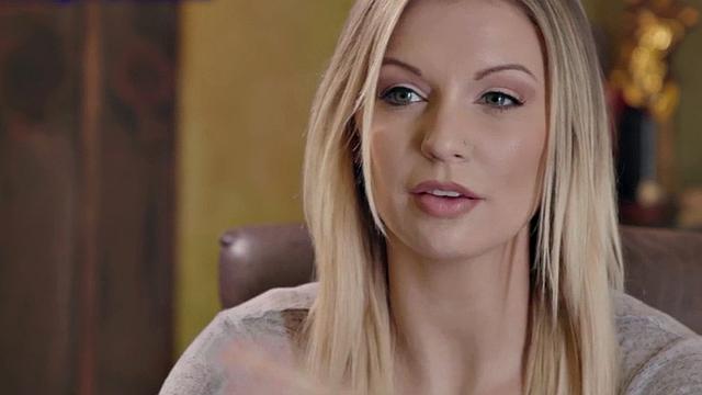 Blonde housewife with huge tits takes on two big black cocks before getting a messy facial