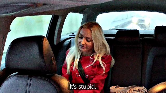 Blonde babe begs for hot cum creampie while getting fucked doggystyle in car