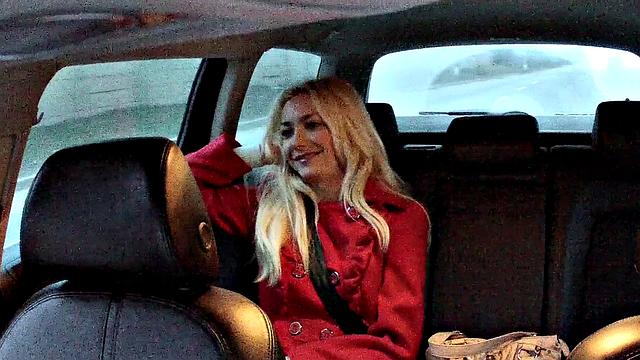 Blonde babe begs for hot cum creampie while getting fucked doggystyle in car