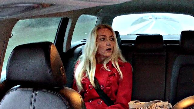 Blonde babe begs for hot cum creampie while getting fucked doggystyle in car