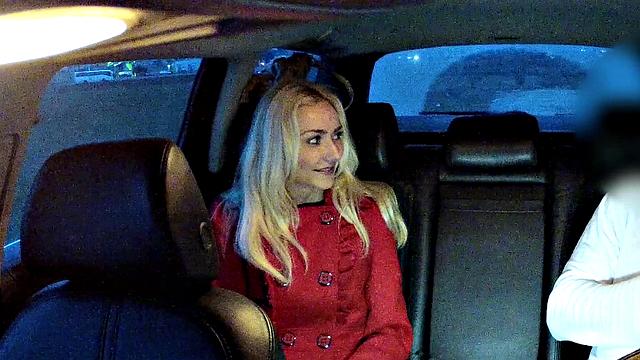 Blonde babe begs for hot cum creampie while getting fucked doggystyle in car