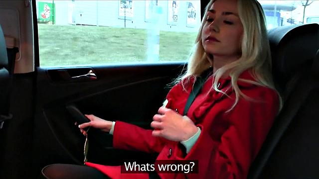 Blonde babe begs for hot cum creampie while getting fucked doggystyle in car