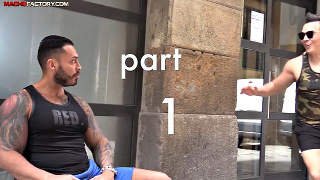 muscular guys share a wild threesome and double penetration in barcelona, tight asses and deep pleasure