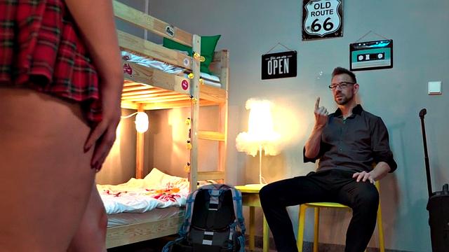 Curvy babe enjoys 3some hostel room fuck with her BFF