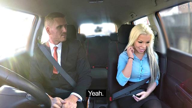 Busty inked babe sucks and rides boss in the vehicle