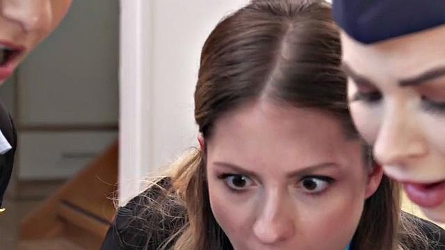 Hostel perverted bitches share big white dick in room