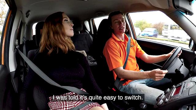 Busty british redhead publicly blowing instructor